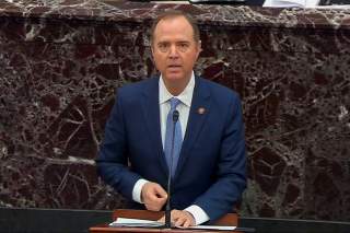 Lead manager House Intelligence Committee Chairman Adam Schiff (D-CA) speaks during opening debate at the start of the U.S. Senate impeachment trial of U.S. President Donald Trump in this frame grab from video shot in the U.S. Senate Chamber