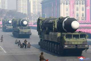 Intercontinental ballistic missiles are seen at a grand military parade celebrating the 70th founding anniversary of the Korean People's Army at the Kim Il Sung Square in Pyongyang, in this photo released by North Korea's Korean Central News Agency (KCNA)