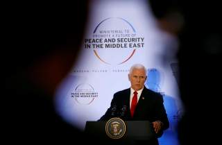 U.S. Vice President Mike Pence delivers a speech during the Middle East summit in Warsaw, Poland, February 14, 2019. REUTERS/Kacper Pempel