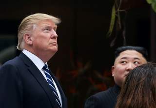 North Korea's leader Kim Jong Un looks towards U.S. President Donald Trump at the Metropole hotel during the second North Korea-U.S. summit in Hanoi, Vietnam February 28, 2019. REUTERS/Leah Millis