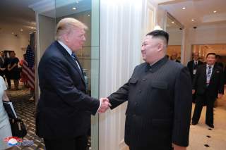 North Korea's leader Kim Jong Un shakes hands with U.S. President Donald Trump during the second North Korea-U.S. summit in Hanoi, Vietnam, in this photo released on March 1, 2019 by North Korea's Korean Central News Agency (KCNA). KCNA via REUTERS ATTENT
