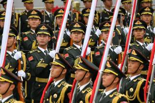 Chinese People's Liberation Army (PLA) honor guards prepare for a welcome ceremony for Austrian Chancellor Sebastian Kurz at the Great Hall of the People in Beijing, China, April 28, 2019. Parker Song/Pool via REUTERS