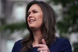 U.S. White House Press Secretary Sarah Huckabee Sanders speaks to the news media after giving an interview to Fox News outside of the White House in Washington, U.S. May 22, 2019. REUTERS/Leah Millis