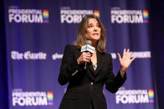 Democratic presidential candidate and author Marianne Williamson speaks at the One Iowa and GLAAD LGBTQ Presidential Forum in Cedar Rapids, Iowa, September 20, 2019. REUTERS/Scott Morgan