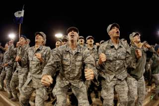 Sep 27, 2019; Colorado Springs, CO, USA; United States Air Force Academy cadets cheer during a kickoff in the second quarter against the San Jose State Spartans at Falcon Stadium. 