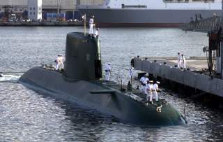 Israeli new Dolphin-class submarine docks in Haifa port.