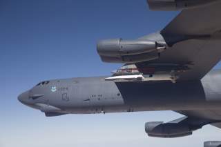 A U.S. Air Force B-52 carries the X-51 Hypersonic Vehicle out to the range for a launch test from Edwards AFB, California in this handout photo provided by the U.S. Air Force on May 1, 2013.