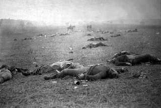 Incidents of the war. A harvest of death, Gettysburg, PA. Dead Federal soldiers on battlefield. Negative by Timothy H. O'Sullivan. Positive by Alexander Gardner.