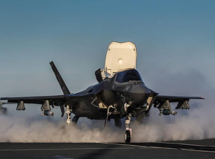 MARINE CORPS AIR STATION BEAUFORT, S.C. - U.S. Marine Corps Maj. Michael Lippert, test pilot with the F-35 Pax River Integrated Test Force, takes off from HMS Queen Elizabeth with the first Paveway II payload Oct. 9, 2018.