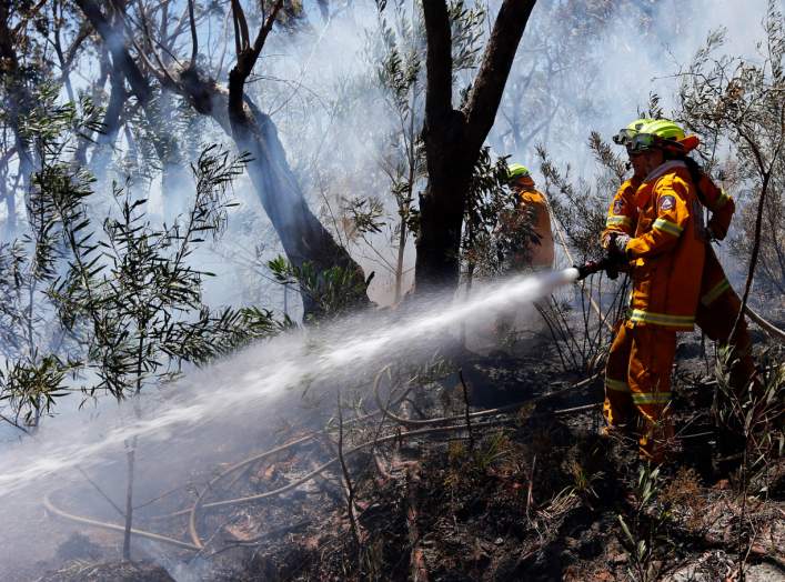 Rural Fire Service (RFS) firefighters try to extinguish a small fire approaching homes near the Blue Mountains suburb of Blackheath, located around 70 kilometres (44 miles) west of Sydney October 23, 2013. 
