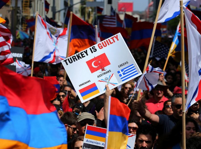 Protesters rally outside the Turkish Consulate in commemoration of the 102nd anniversary of the Armenian genocide in Los Angeles, California, U.S., April 24, 2017. REUTERS/Mike Blake