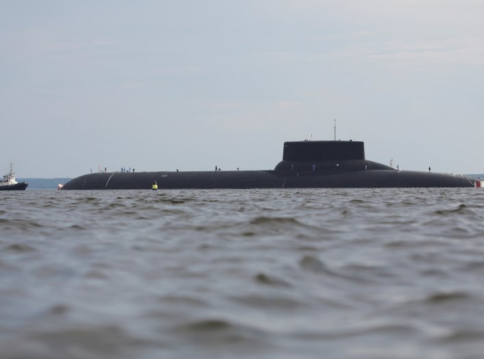 The Russian nuclear submarine Dmitry Donskoy is prepared for the Navy Day parade in Kronshtadt, a seaport town in the suburb of St. Petersburg, Russia, July 28, 2017. REUTERS/Anton Vaganov