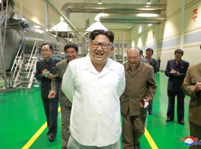 North Korea leader Kim Jong Un inspects a factory producing potato powders in Samjiyon County in this undated photo released by North Korea's Korean Central News Agency (KCNA) on July 10, 2018. KCNA/via REUTERS