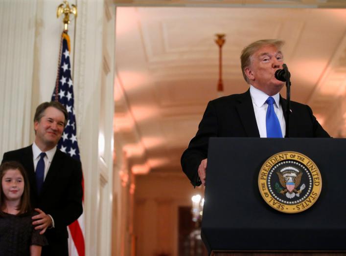U.S. President Donald Trump introduces Supreme Court nominee judge Brett Kavanaugh (L) in the East Room of the White House in Washington, U.S., July 9, 2018. REUTERS/Leah Millis