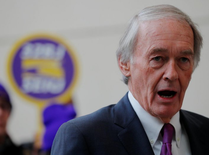 U.S. Senator Ed Markey (D-MA) speaks about federal government employees working without pay and workers trying to unionize at Logan Airport in Boston, Massachusetts, U.S., January 21, 2019. REUTERS/Brian Snyder