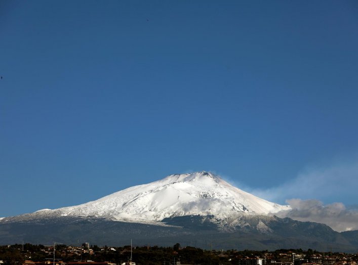 Unusual snow blankets slopes of Volcano Mount Etna in the southern island of Sicily, Italy, May 17, 2019. REUTERS/Antonio Parrinello