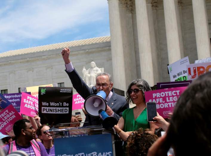 U.S. Senate Minority Leader Chuck Schumer (D-NY) speaks at a protest against anti-abortion legislation at the U.S. Supreme Court in Washington, U.S., May 21, 2019. REUTERS/James Lawler Duggan