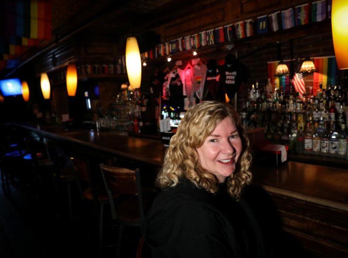 Stacy Lentz, co-owner of the Stonewall Inn and CEO of the Stonewall Gives back, speaks during an interview behind the bar at the Stonewall Inn in New York, U.S., May 30, 2019. Picture taken May 30, 2019. REUTERS/Brendan McDermid