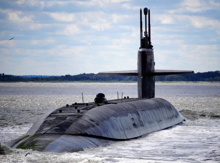 Following a strategic deterrence patrol, the Ohio-class ballistic-missile submarine USS Alaska returns to its homeport at Naval Submarine Base Kings Bay, Georgia, U.S. in this April 2, 2019 handout photo.