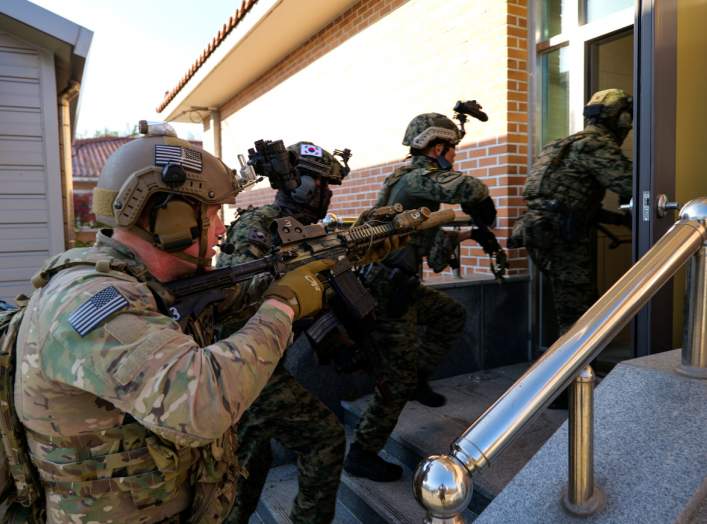 Members of South Korea and U.S. Special forces take part in a joint military exercise conducted by South Korean and U.S. special forces troops at Gunsan Air Force base in Gunsan, South Korea, November 11, 2019. Capt. David J. Murphy/U.S. Air Force/DVIDS