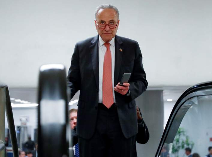 Senate Majority Leader Chuck Schumer (D-NY) arrives for a classified national security briefing for members of the U.S. Senate about how Russia has been using social media to stoke racial and social differences ahead of this year's general election, on Ca