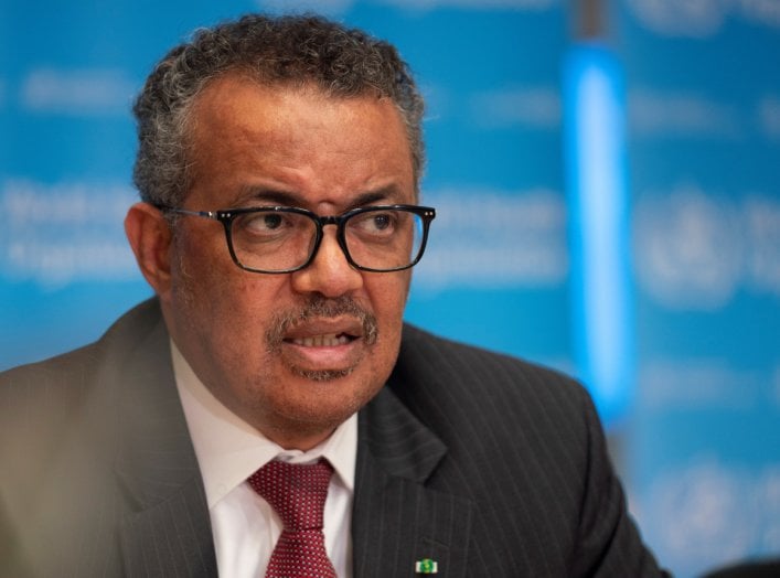 Director-General of World Health Organization (WHO) Tedros Adhanom Ghebreyesus attends a news conference on the outbreak of the coronavirus disease (COVID-19) in Geneva, Switzerland, March 16, 2020. Christopher Black/WHO/Handout via REUTERS