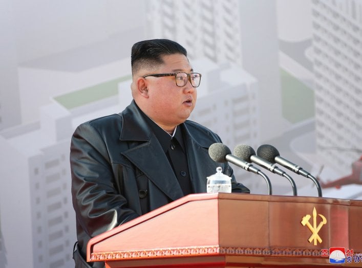 North Korean leader Kim Jong Un attends a groundbreaking ceremony for the new Pyongyang General Hospital, on the occasion of the 75th founding anniversary of the Workers' Party of Korea, in Pyongyang, North Korea in this image released by North Korea's Ko