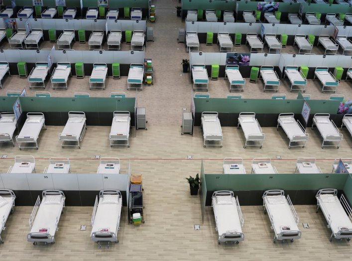 A view of beds at a shopping mall, one of Iran's largest, which has been turned into a centre to receive patients suffering from the coronavirus disease (COVID-19), in Tehran, Iran, April 4, 2020. WANA (West Asia News Agency)/Ali Khara via REUTERS
