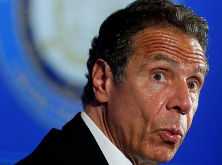 New York Governor Andrew Cuomo addresses a briefing on the coronavirus disease (COVID-19) response at the National Press Club following his meeting with U.S. President Trump in Washington, U.S., May 27, 2020. REUTERS/Carlos Barria