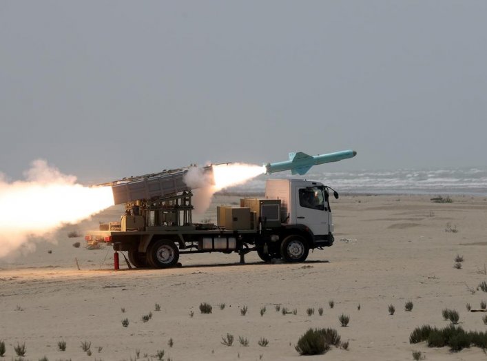 An Iranian locally made cruise missile is fired during war games in the northern Indian Ocean and near the entrance to the Gulf, Iran, June 17, 2020. Picture taken June 17, 2020. WANA (West Asia News Agency) via REUTERS