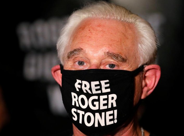 Roger Stone, a longtime friend and adviser of U.S. President Donald Trump, is seen after Trump commuted his federal prison sentence outside his home in Fort Lauderdale, Florida, U.S. July 10, 2020. REUTERS/Joe Skipper