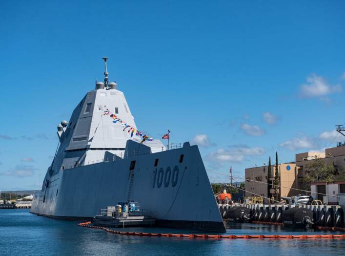  PEARL HARBOR, Hawaii (Apr. 4, 2019) Guided-missile destroyer USS Zumwalt (DDG 1000) is pierside in Pearl Harbor during a port visit. Zumwalt is conducting the port visit as part of its routine operations in the eastern Pacific.