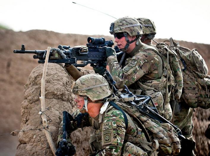 A machine gun crew with the 82nd Airborne Division’s 2nd Battalion, 504th Parachute Infantry Regiment, sets up an overwatch position during a foot patrol May 8, 2012, Ghazni Province, Afghanistan. U.S. Army photo by Sgt. Michael J. MacLeod