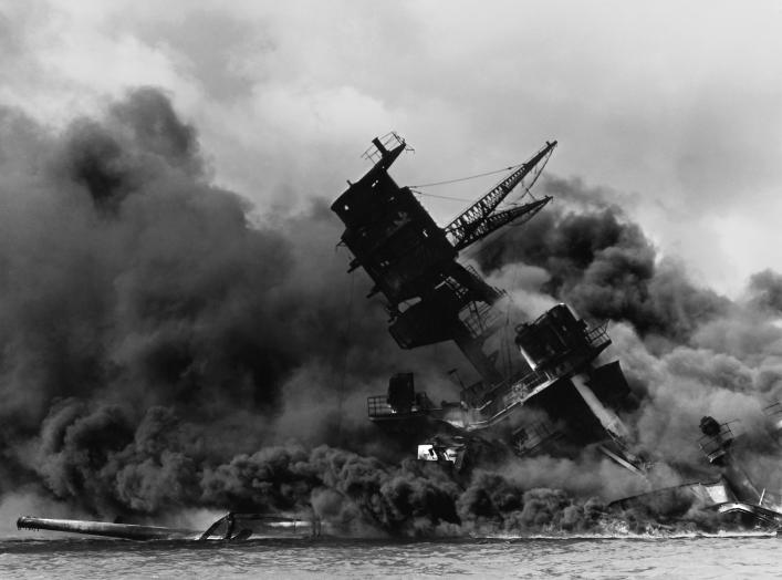 By Photographer: UnknownRetouched by: Mmxx - This is a retouched picture, which means that it has been digitally altered from its original version. The original can be viewed here: The USS Arizona (BB-39) burning after the Japanese attack on Pearl Harbor 