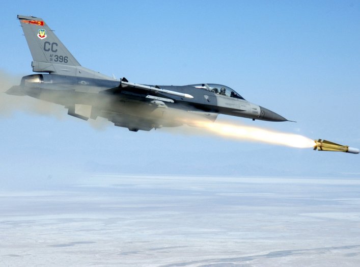 First Lieutenant David "Trigger" Zeytoonjian, an F-16C Fighting Falcon assigned to the 522nd Fighter Squadron "Fireballs", Cannon Air Force Base, New Mexico, fires an AGM-65H Maverick air-to-ground missile at a target located on the Utah Test and Training