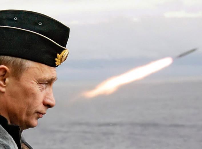 Russian President Putin watches the launch of a missile during naval exercises in Russia's Arctic North on board the nuclear missile cruiser Pyotr Veliky. Russian President Vladimir Putin watches the launch of a missile during naval exercises in Russia's 