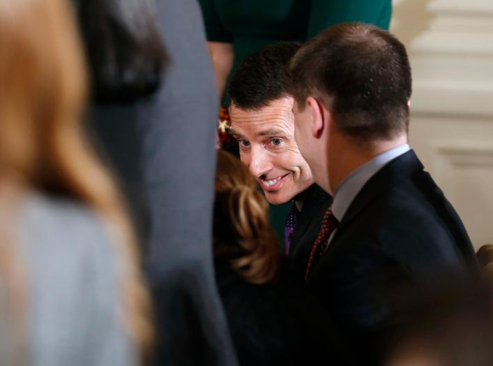 U.S. President Barack Obama's political strategist David Plouffe is pictured in the audience as Obama nominates veteran foreign policy aide Denis McDonough (not seen) as his next White House chief of staff in the East Room of the White House in Washington