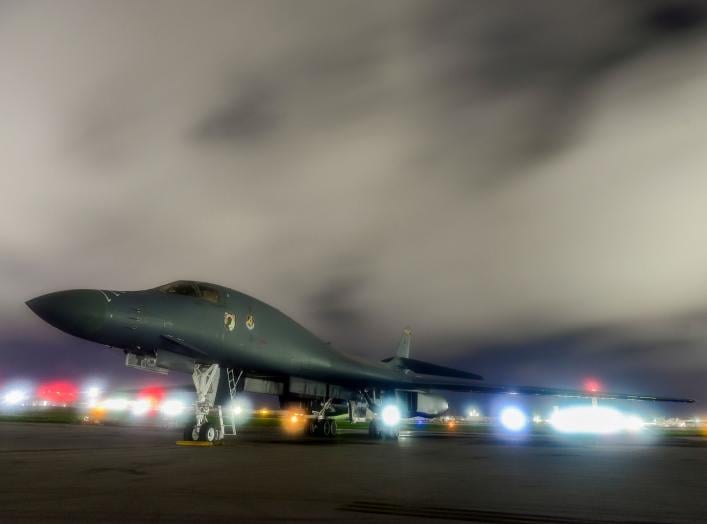 FILE PHOTO: A U.S. Air Force B-1B Lancer bomber sits on the runway at Anderson Air Force Base, Guam July 18, 2017. U.S. Air Force/Airman 1st Class Christopher Quail/Handout/File Photo via REUTERS. ATTENTION EDITORS - THIS IMAGE WAS PROVIDED BY A THIRD PAR
