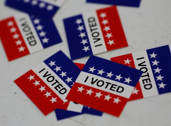 "I Voted" stickers are seen as voters head to the polls for election day in Princeton, New Jersey, November 7, 2017. REUTERS/Dominick Reuters