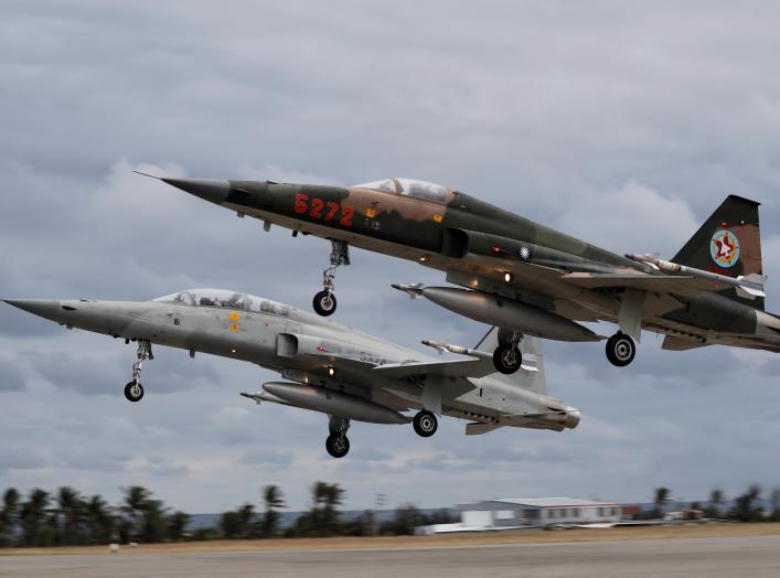 Northrop F-5 fighters take off during a military drill at Zhi-Hang Air Base in Taitung, Taiwan January 30, 2018. REUTERS/Tyrone Siu