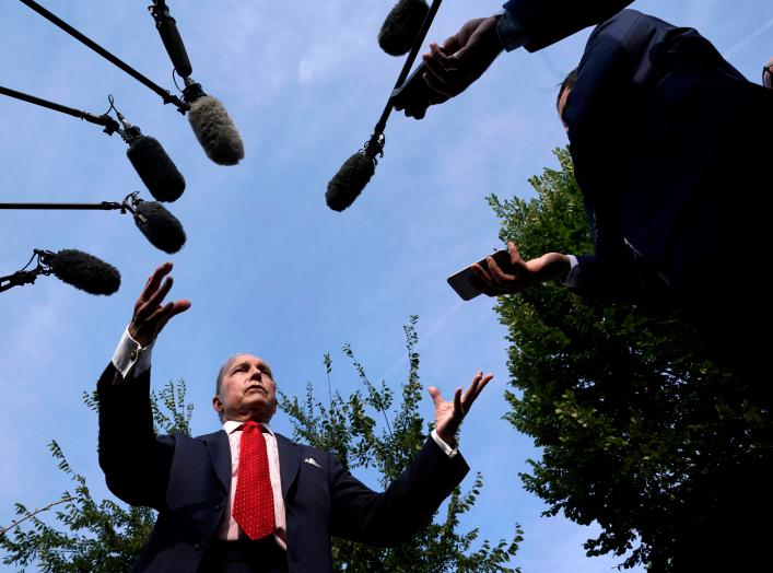 Top White House economic adviser Larry Kudlow speaks to reporters at the White House in Washington, U.S., August 16, 2018. REUTERS/Kevin Lamarque