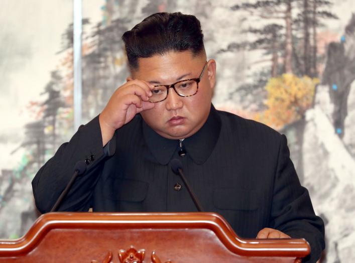 North Korean leader Kim Jong Un attends a joint news conference in Pyongyang, North Korea, September 19, 2018. Pyeongyang Press Corps/Pool via REUTERS