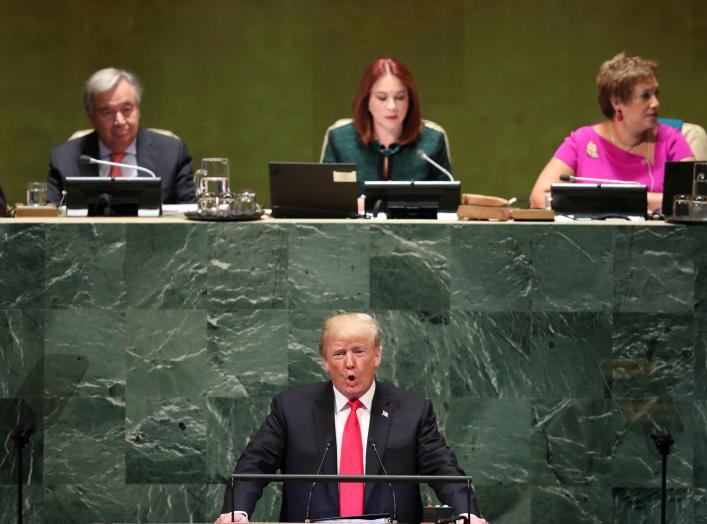 U.S. President Donald Trump addresses the 73rd session of the United Nations General Assembly at U.N. headquarters in New York, U.S., September 25, 2018. REUTERS/Carlo Allegri