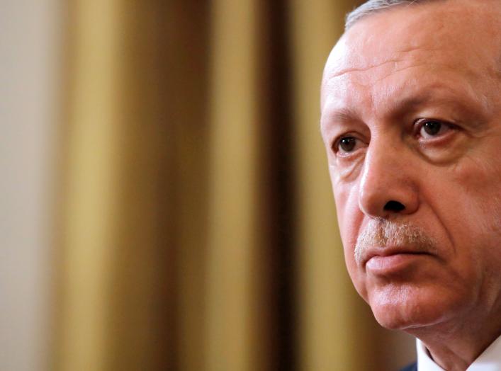 Turkish President Tayyip Erdogan sits during an interview with Reuters in Manhattan, New York, U.S., September 25, 2018. Picture taken September 25, 2018. REUTERS/Andrew Kelly