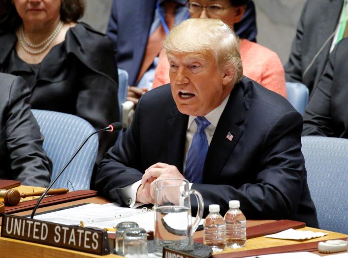 U.S. President Donald Trump speaks as he chairs a meeting of the United Nations Security Council held during the 73rd session of the United Nations General Assembly at U.N. headquarters in New York, U.S., September 26, 2018. REUTERS/Eduardo Munoz
