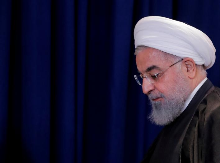 Iranian President Hassan Rouhani exits following a news conference at United Nations General Assembly in New York, September 26, 2018. REUTERS/Brendan Mcdermid/File Photo