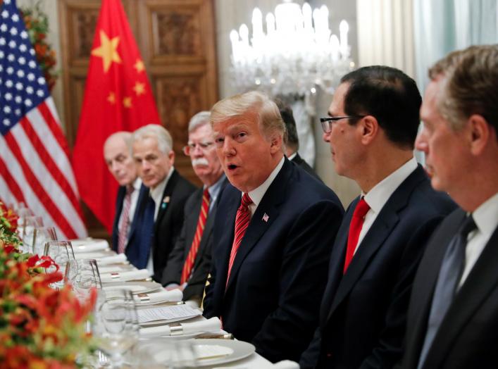 U.S. President Donald Trump, U.S. President Donald Trump's national security adviser John Bolton, U.S. Treasury Secretary Steven Mnuchin attend a working dinner with Chinese President Xi Jinping after the G20 leaders summit in Buenos Aires, Argentina Dece