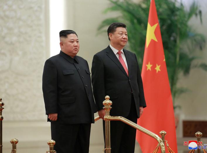 North Korean leader Kim Jong Un meets President Xi Jinping in Beijing, China, in this photo released by North Korea's Korean Central News Agency (KCNA) on January 10, 2019. KCNA via REUTERS ATTENTION EDITORS - THIS IMAGE WAS PROVIDED BY A THIRD PARTY. REU