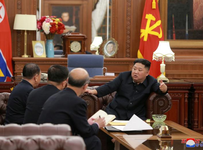 North Korean leader Kim Jong Un meets with the delegation that had visited the United States, in Pyongyang, North Korea in this photo released by North Korea's Korean Central News Agency (KCNA) on January 23, 2019. KCNA via REUTERS ATTENTION EDITORS - THI