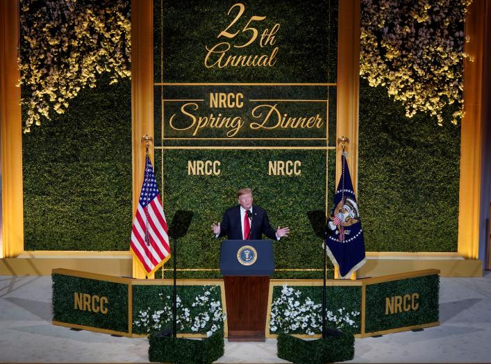 U.S. President Donald Trump speaks at the National Republican Congressional Committee Annual Spring Dinner in Washington, U.S., April 2, 2019. REUTERS/Joshua Roberts